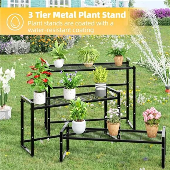 Simple Trending 3 Tier Metal Plant Stand Outdoor Indoor Waterproof, Stackable - Picture 5 of 14
